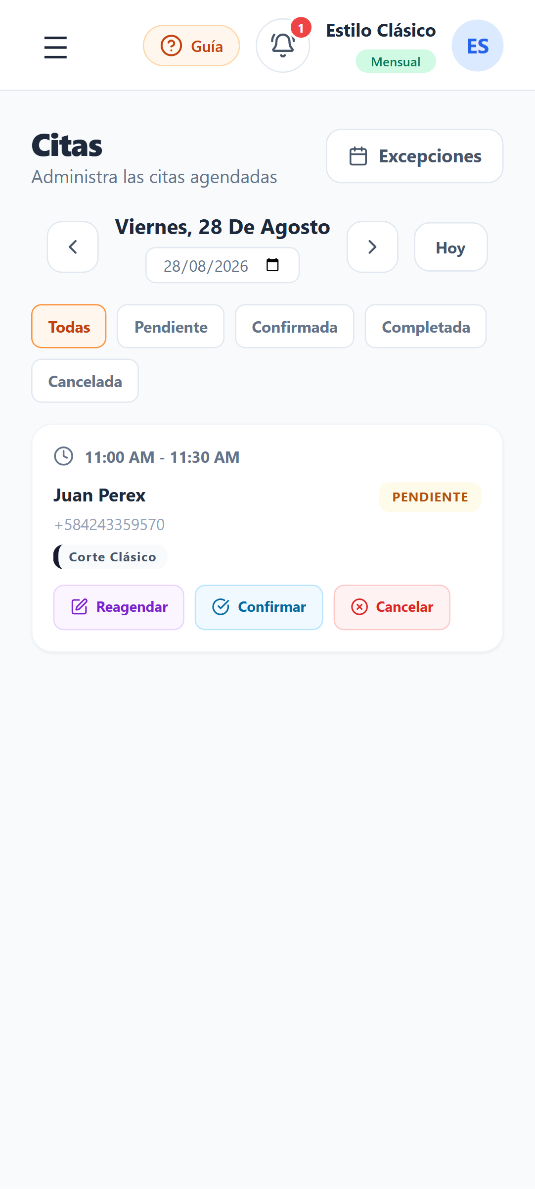 Calendario de citas