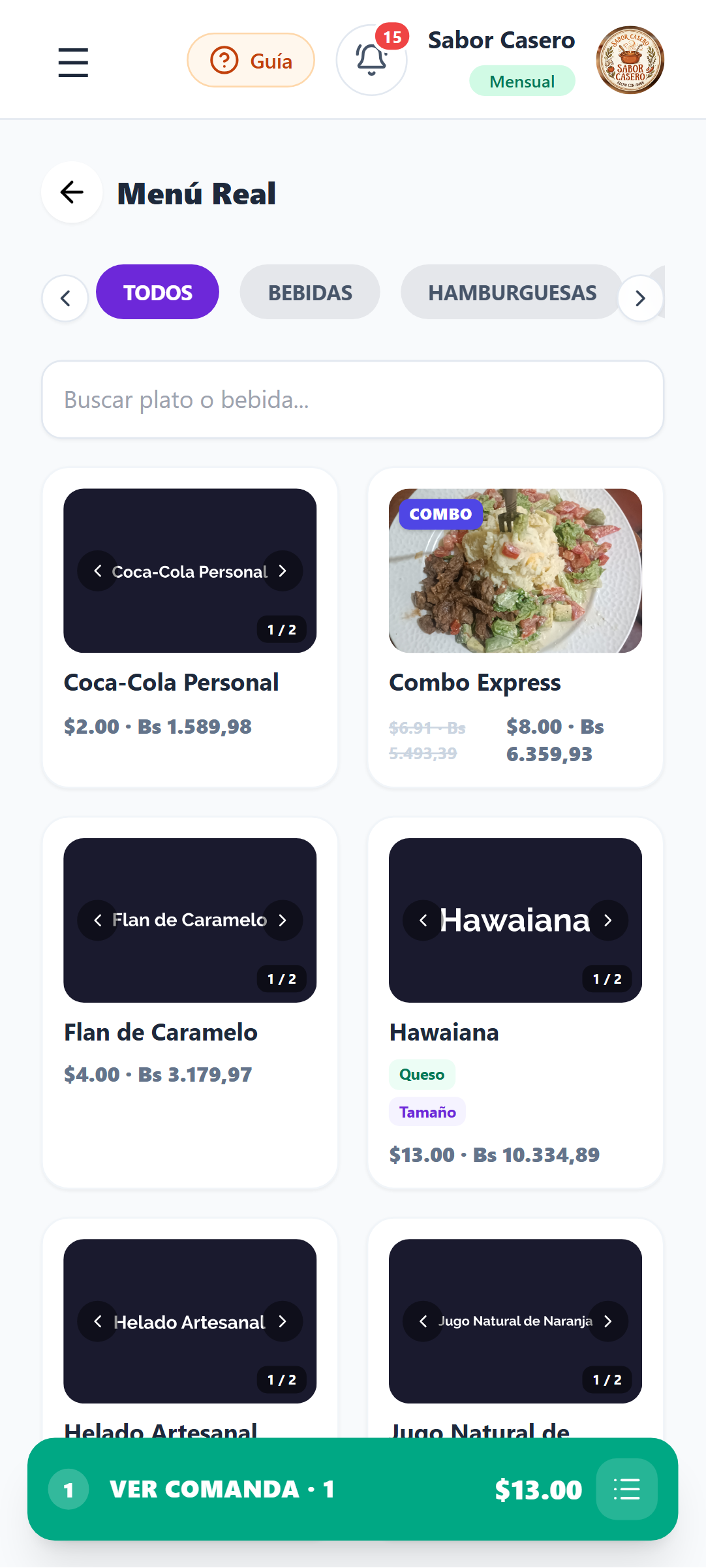 POS con menú